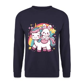 Einhorn mit süßem Hasen - Unisex Pullover - Navy - Vorne - Alina (178cm) & Michal (187cm)