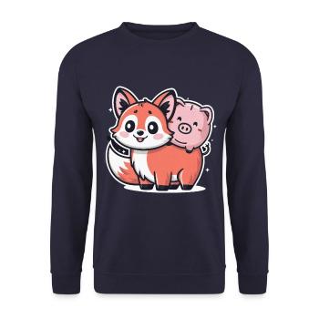 Kawaii fox in cartoon style with piggy bank - Unisex Sweatshirt - navy - Front - Alina (178cm) & Michal (187cm)