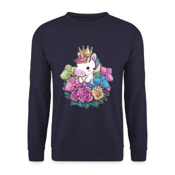 Kawaii Unicorn with Roses and Orchids - Unisex Sweatshirt - navy - Front - Alina (178cm) & Michal (187cm)