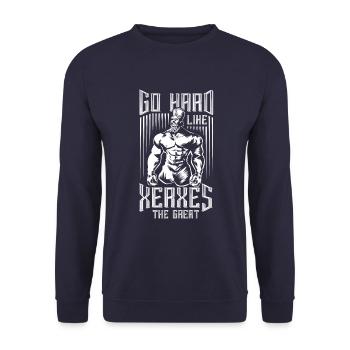 xerxes könig krieger spruch perser - Unisex Pullover - Navy - Vorne - Alina (178cm) & Michal (187cm)
