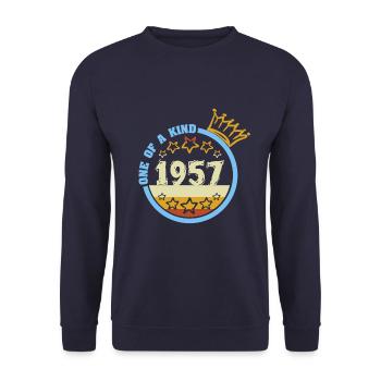 One of a kind Einzigartig Baujahr 1957 - Unisex Pullover - Navy - Vorne - Alina (178cm) & Michal (187cm)