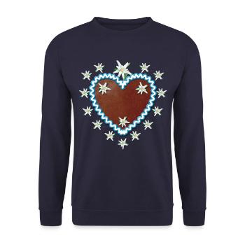 coeur de pain d'épice Edelweiss + votre texte - Sweat-shirt Unisexe - marine - Devant - Alina (178cm) & Michal (187cm)