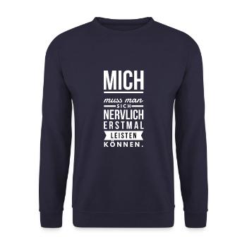 Mich muss man nervlich aushalten Spruch - Unisex Pullover - Navy - Vorne - Alina (178cm) & Michal (187cm)