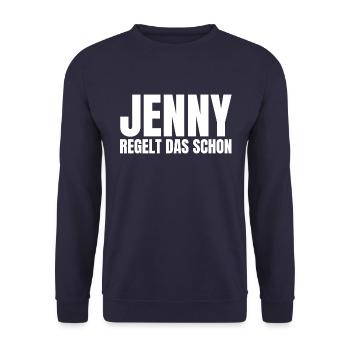 Jenny Name Lustiger Spruch Frau Frauen Damen Dame - Unisex Pullover - Navy - Vorne - Alina (178cm) & Michal (187cm)