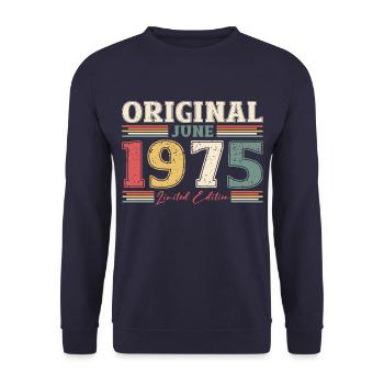 Original Juni 1975 Jahrgang 1975 Geburtstag 1975 - Unisex Pullover - Navy - Vorne - Alina (178cm) & Michal (187cm)