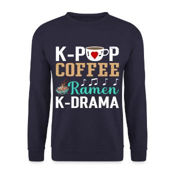 K-Pop Coffee Ramen K-Drama - Unisex Pullover - Navy - Vorne - Alina (178cm) & Michal (187cm)