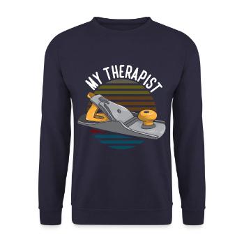 My Therapist Funny Woodworking Woodworker - Unisex Pullover - Navy - Vorne - Alina (178cm) & Michal (187cm)