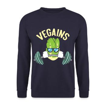Vegains Funny Vegan Bodybuilder Gym Veggie - Unisex Pullover - Navy - Vorne - Alina (178cm) & Michal (187cm)