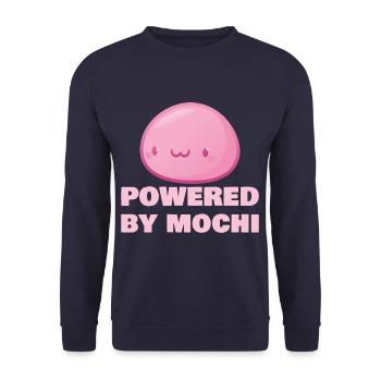 Powered By Mochi Funny Japanese Mochi Lover - Unisex Pullover - Navy - Vorne - Alina (178cm) & Michal (187cm)
