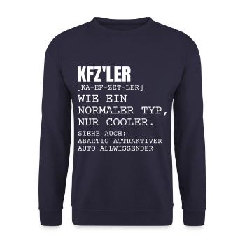 KFZ'ler Auto Mechatroniker Definition - Unisex Pullover - Navy - Vorne - Alina (178cm) & Michal (187cm)