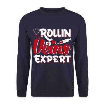 Rollin Veins Expert Phlebotomist Phlebotomy - Unisex Pullover - Navy - Vorne - Alina (178cm) & Michal (187cm)