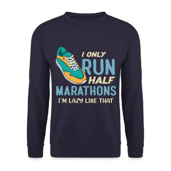 Drôle de course Je ne cours que des demi-marathons coureur - Sweat-shirt Unisexe - marine - Devant - Alina (178cm) & Michal (187cm)