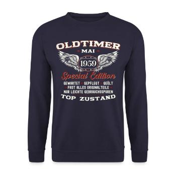 Oldtimer Mai 1959 Jahrgang 1959 Geburtstag 1959 - Unisex Pullover - Navy - Vorne - Alina (178cm) & Michal (187cm)