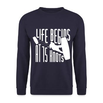 Kiteboarder Life Begins At 15 Knots Funny - Unisex Pullover - Navy - Vorne - Alina (178cm) & Michal (187cm)