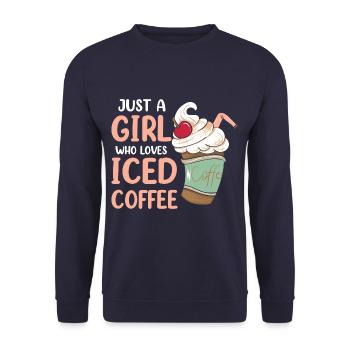 Just A Girl Who Loves Iced Coffee - Unisex Pullover - Navy - Vorne - Alina (178cm) & Michal (187cm)