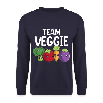 Team Veggie Vegetarian Vegan Veganism - Unisex Pullover - Navy - Vorne - Alina (178cm) & Michal (187cm)