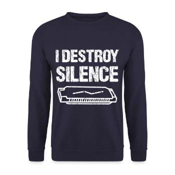 I Destroy Silence Funny Harmonica Player - Unisex Pullover - Navy - Vorne - Alina (178cm) & Michal (187cm)