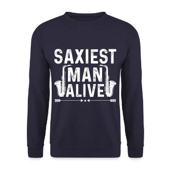 Funny Saxiest Man Saxophonist Saxophone - Unisex Pullover - Navy - Vorne - Alina (178cm) & Michal (187cm)