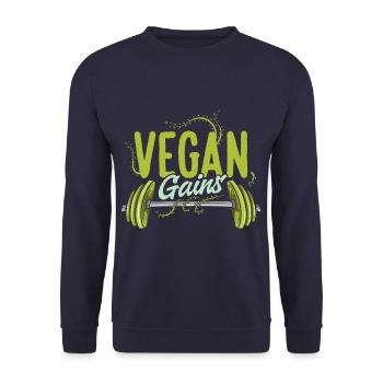 Vegan Gains Vegetarian Bodybuilder Veggie - Unisex Sweatshirt - navy - Front - Alina (178cm) & Michal (187cm)