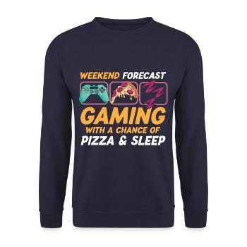 Gaming With A Chance of Pizza & Sleep Funny Gamer - Unisex Sweatshirt - navy - Front - Alina (178cm) & Michal (187cm)