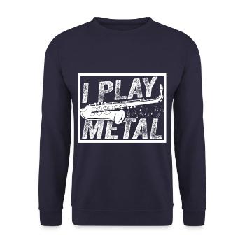 Je joue du metal drôle de saxophone jazz saxophoniste - Sweat-shirt Unisexe - marine - Devant - Alina (178cm) & Michal (187cm)