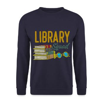 Library Squad Bookworm Reader Book Lover - Unisex Pullover - Navy - Vorne - Alina (178cm) & Michal (187cm)