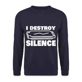 I Destroy Silence Funny Harmonica Player - Unisex Pullover - Navy - Vorne - Alina (178cm) & Michal (187cm)