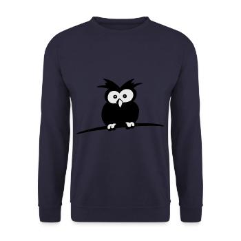 verschlafene starrende niedliche Eule Geschenk - Unisex Pullover - Navy - Vorne - Alina (178cm) & Michal (187cm)