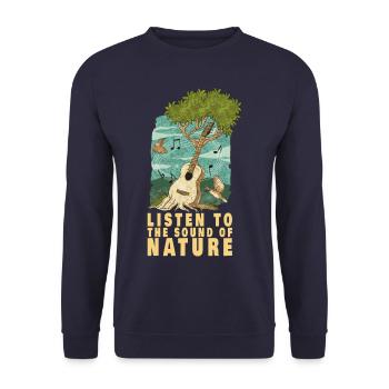 Hören Sie den Klang der Natur Akustikgitarre Musik - Unisex Pullover - Navy - Vorne - Alina (178cm) & Michal (187cm)