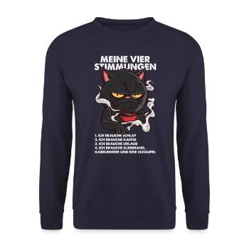 Lustige Katze Stimmung Kaffee Büro Geschenk Fun - Unisex Pullover - Navy - Vorne - Alina (178cm) & Michal (187cm)