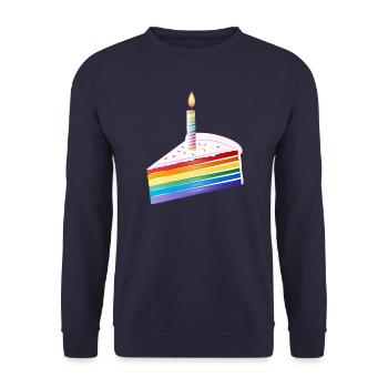 Piece of rainbow cake with birthday candle - Unisex Sweatshirt - navy - Front - Alina (178cm) & Michal (187cm)
