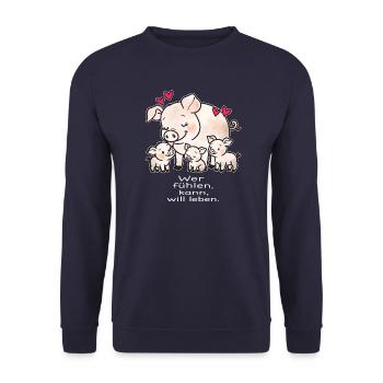 wer fühlen kann, will leben - Unisex Pullover - Navy - Vorne - Alina (178cm) & Michal (187cm)