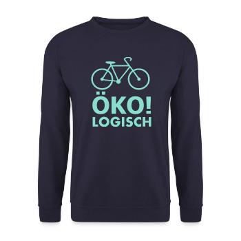 Öko!Logisch Design mit Fahrrad - Unisex Pullover - Navy - Vorne - Alina (178cm) & Michal (187cm)