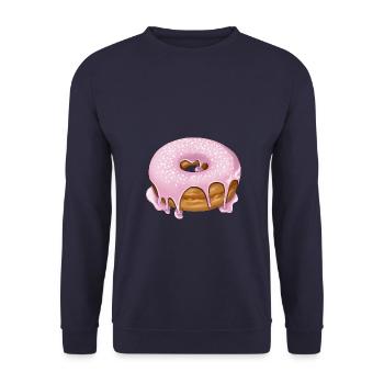 Donut pink mit Streusel Gebäck Illustration - Unisex Pullover - Navy - Vorne - Alina (178cm) & Michal (187cm)
