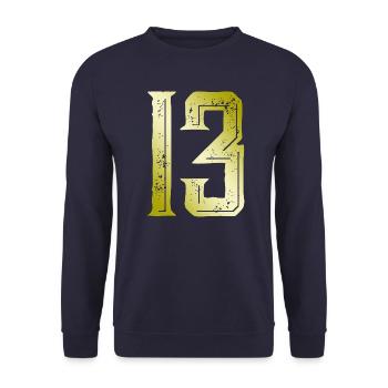 13 Zahl Symbol - Unisex Pullover - Navy - Vorne - Alina (178cm) & Michal (187cm)