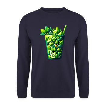 Geometrischer grüner Smoothie: Erfrischendes Kunstdesign - Unisex Pullover - Navy - Vorne - Alina (178cm) & Michal (187cm)