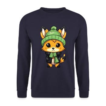 Fuchs Winter Comic - Unisex Pullover - Navy - Vorne - Alina (178cm) & Michal (187cm)
