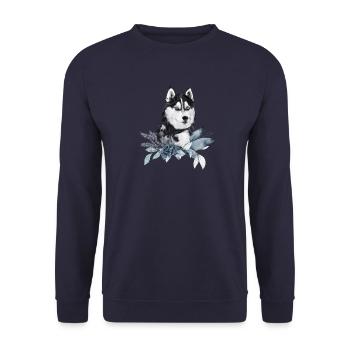 Husky portrait decorated with Christmas plants - Unisex Sweatshirt - navy - Front - Alina (178cm) & Michal (187cm)