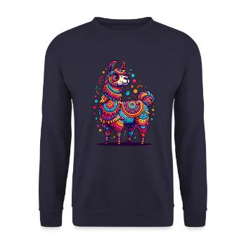 CONFETTIS DE PINATA D’ALPAGA BULLES ARC-EN-CIEL PANACHÉES - Sweat-shirt Unisexe - marine - Devant - Alina (178cm) & Michal (187cm)