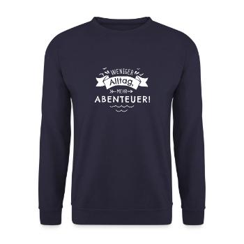 Weniger Alltag, mehr Abenteuer! - Unisex Pullover - Navy - Vorne - Alina (178cm) & Michal (187cm)