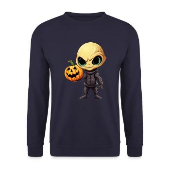 Alien d’Halloween avec citrouille - Sweat-shirt Unisexe - marine - Devant - Alina (178cm) & Michal (187cm)