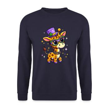 Süße Mardi Gras Giraffe: Comic-Stil - Unisex Pullover - Navy - Vorne - Alina (178cm) & Michal (187cm)
