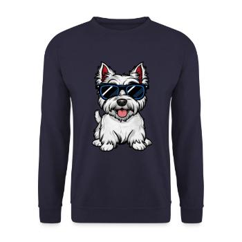 Cartoon West Highland Terriermit Sonnenbrille - Unisex Pullover - Navy - Vorne - Alina (178cm) & Michal (187cm)