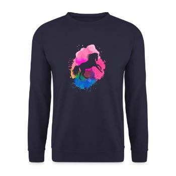 horse,watercolor,colorful,painting,horses,pink - Unisex Sweatshirt - navy - Front - Alina (178cm) & Michal (187cm)