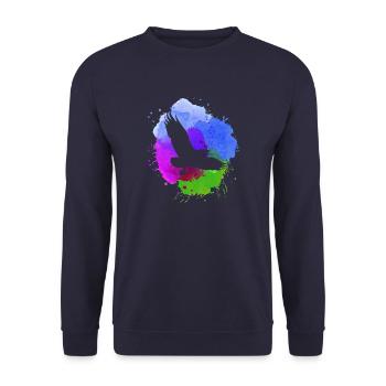 adler,graffiti ,malerei,aquarel,fliegen,vogel,blau - Unisex Pullover - Navy - Vorne - Alina (178cm) & Michal (187cm)