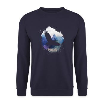 adler,malerei,grau,fliegen,vogel,berge,landschaft - Unisex Pullover - Navy - Vorne - Alina (178cm) & Michal (187cm)