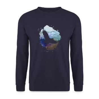 adler,malerei,grau,fliegen,vogel,berge,landschaft - Unisex Pullover - Navy - Vorne - Alina (178cm) & Michal (187cm)