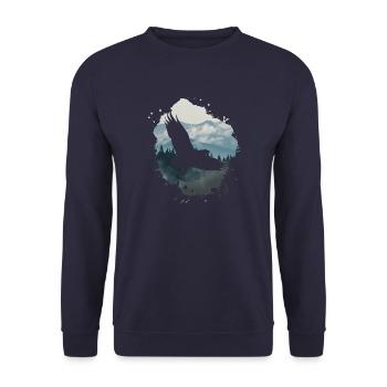 adler,malerei,grau,fliegen,vogel,berge,landschaft - Unisex Pullover - Navy - Vorne - Alina (178cm) & Michal (187cm)