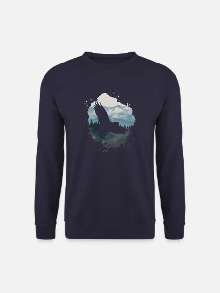 aigle, peinture, gris, mouches, oiseau, montagnes, paysage - Sweat-shirt Unisexe - marine