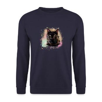 maincoon,katze,graffiti,malerei, Maine-Coon-Katze - Unisex Pullover - Navy - Vorne - Alina (178cm) & Michal (187cm)